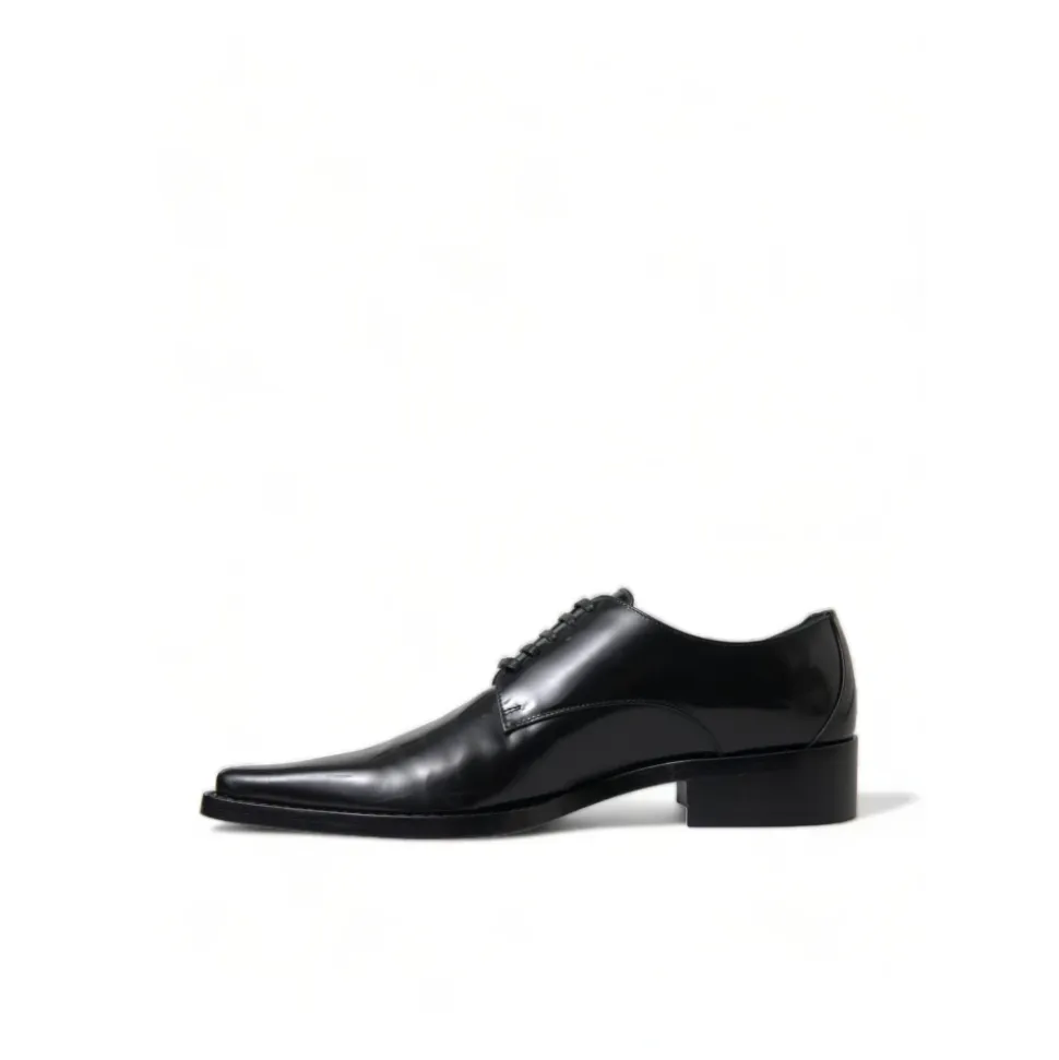 Schwarze Lederformale Flache Schuhe Schnürung