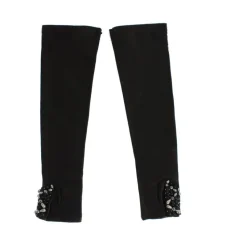 Schwarze Lederhandschuhe mit Kristallperlen