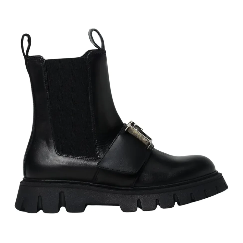 Schwarze Lederknöchelstiefel mit Schnalle
