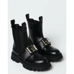 Schwarze Lederknöchelstiefel mit Schnalle