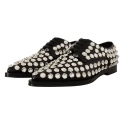 Schwarze Lederkristall-Schnürschuhe