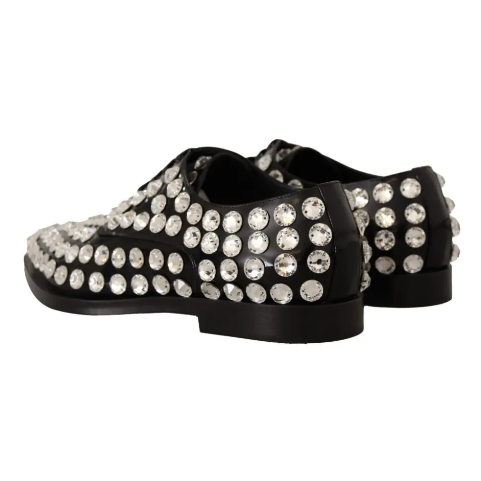 Schwarze Lederkristall-Schnürschuhe