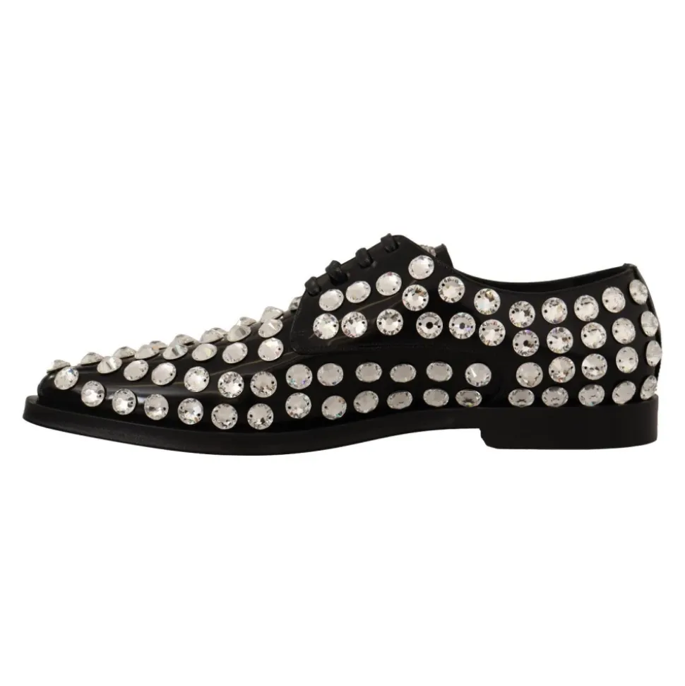 Schwarze Lederkristall-Schnürschuhe