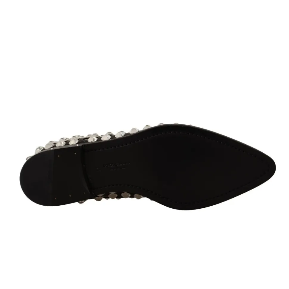 Schwarze Lederkristall-Schnürschuhe