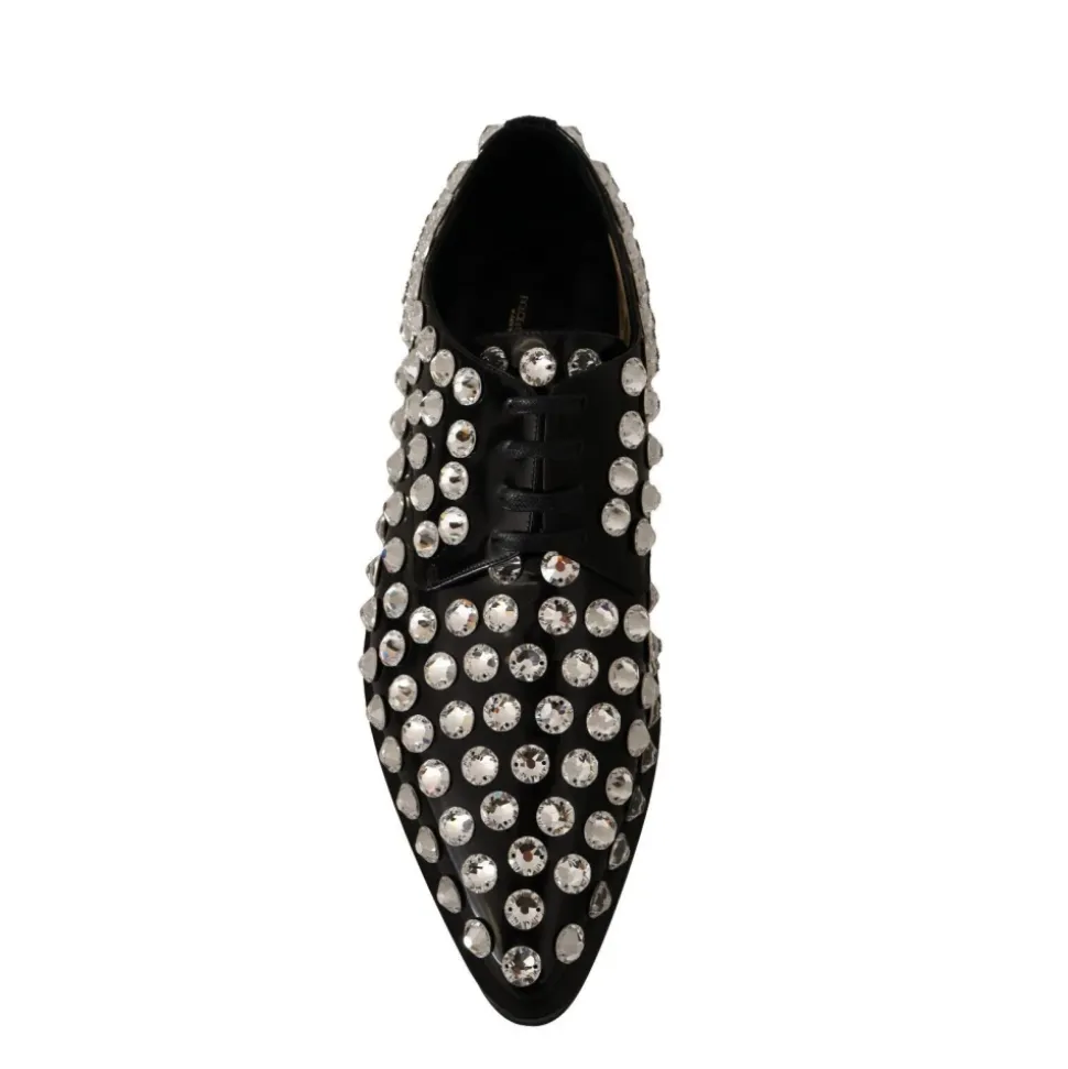 Schwarze Lederkristall-Schnürschuhe