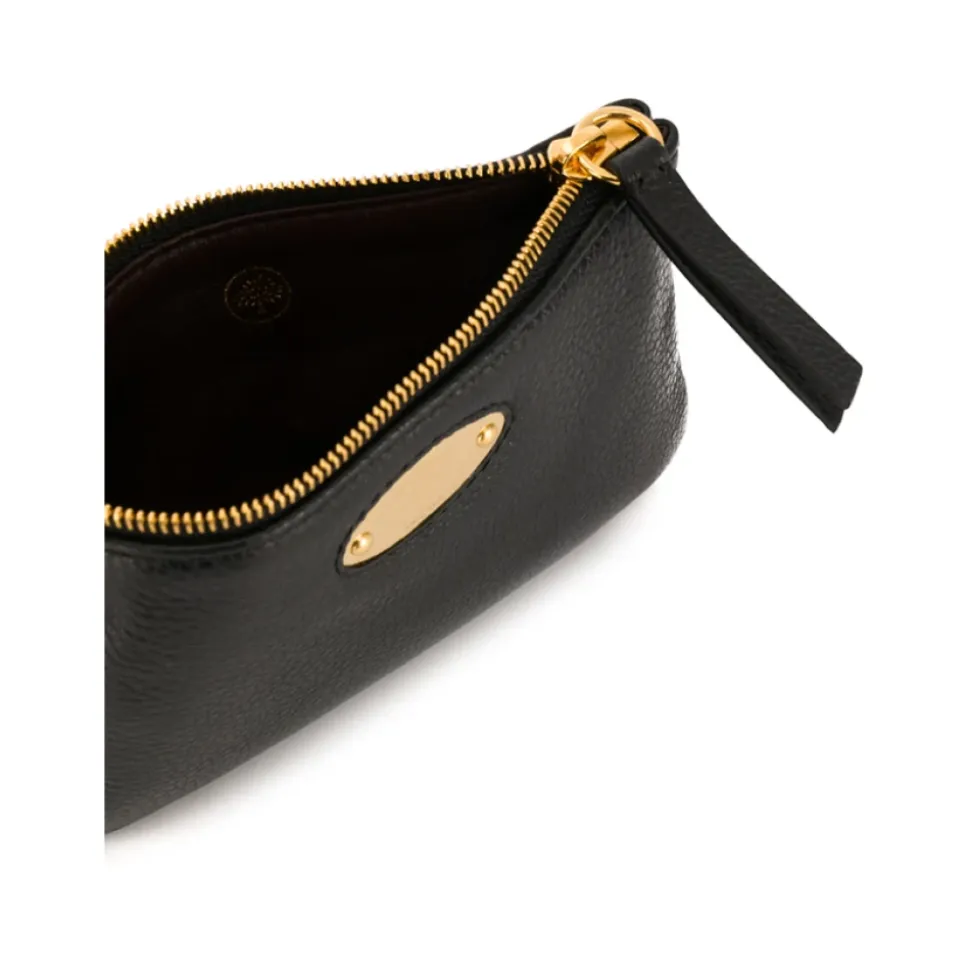 Schwarze Leder-Logo-Plakette Münztasche