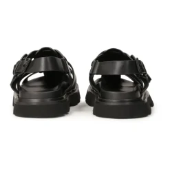 Schwarze Ledersandalen mit bedeckten Zehen
