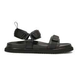 Schwarze Ledersandalen mit Klettverschlüssen