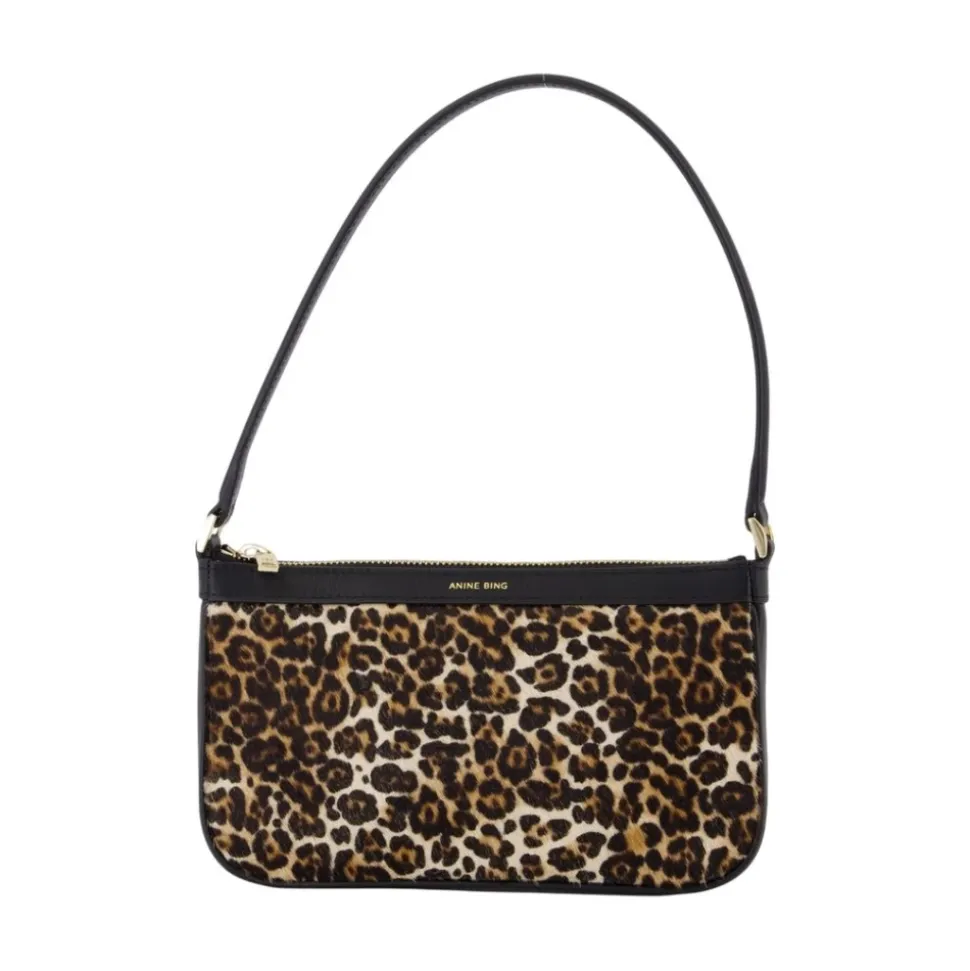 Schwarze Leder-Schultertasche mit Top-Griff