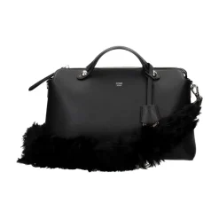 Schwarze Lederschultertasche mit Hakenverschluss