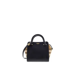 Schwarze Lederschultertasche mit House Check-Motiv