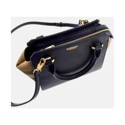 Schwarze Lederschultertasche mit House Check-Motiv