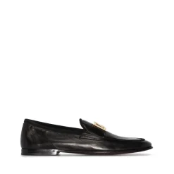 Schwarze Lederslipper mit interlocking DG-Plakette