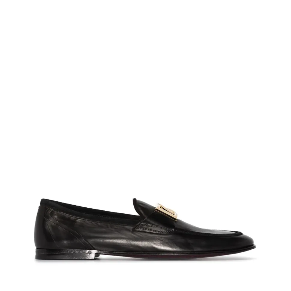 Schwarze Lederslipper mit interlocking DG-Plakette