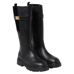 Schwarze Leder-Slipper-Stiefel