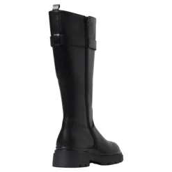 Schwarze Leder-Slipper-Stiefel