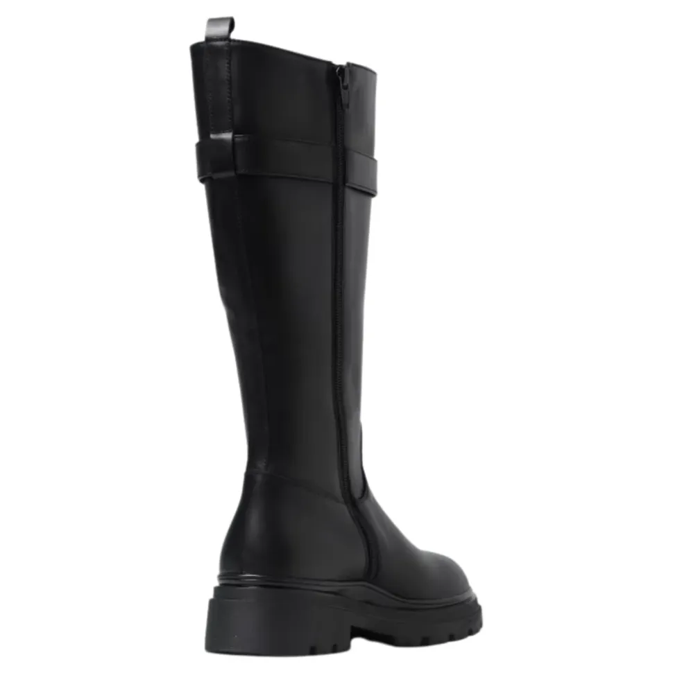 Schwarze Leder-Slipper-Stiefel