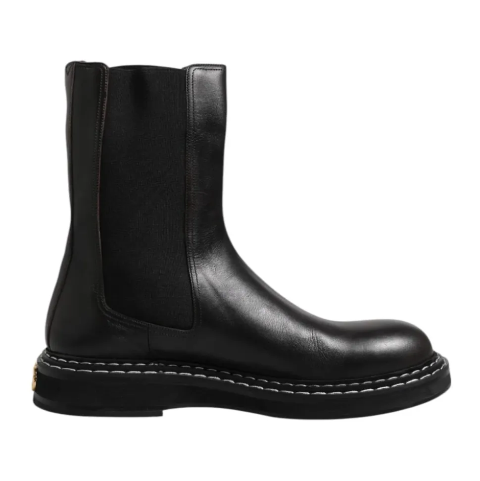 Schwarze Lederstiefel mit Logo