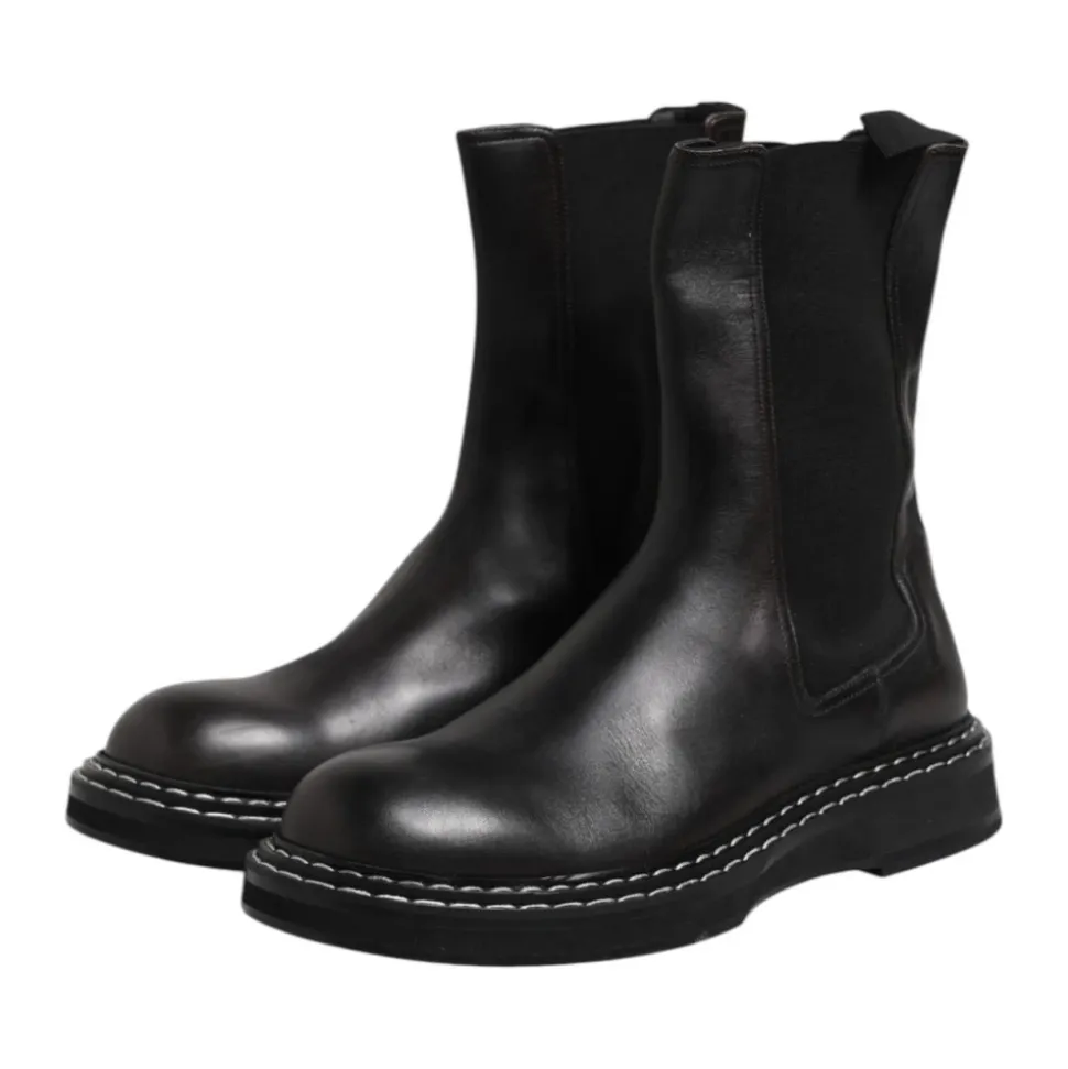 Schwarze Lederstiefel mit Logo