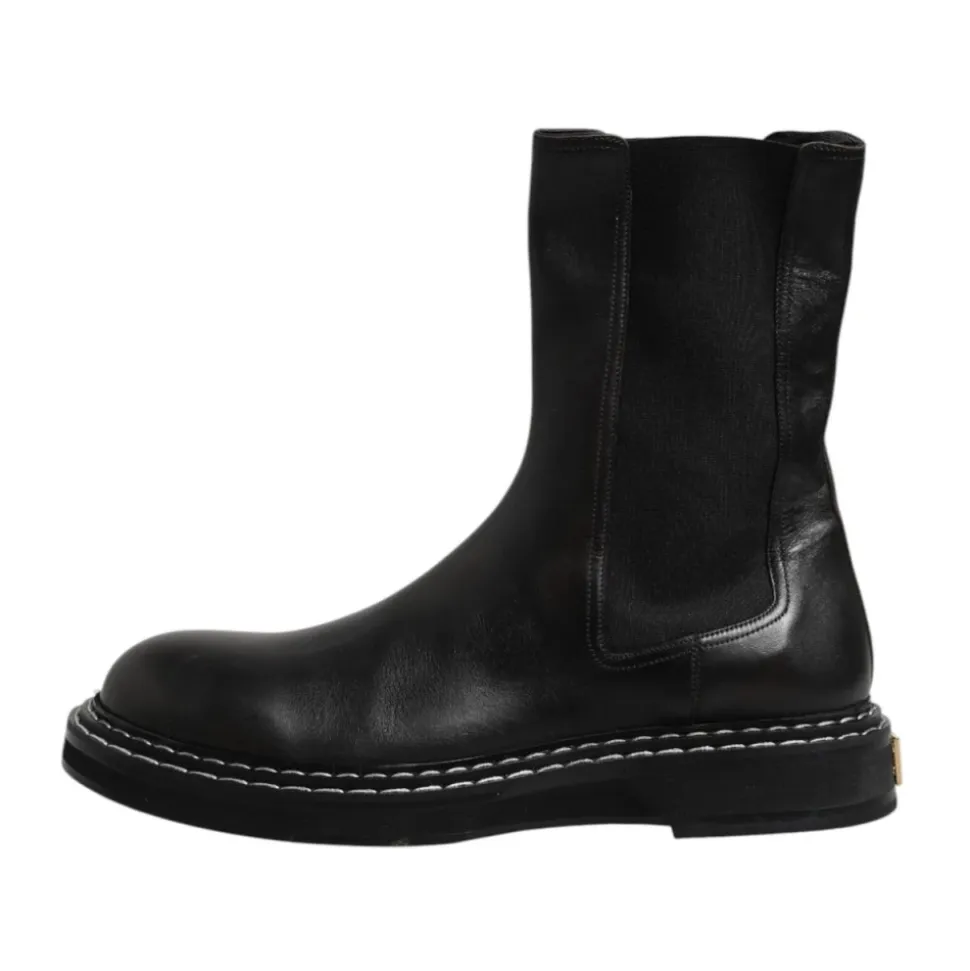 Schwarze Lederstiefel mit Logo