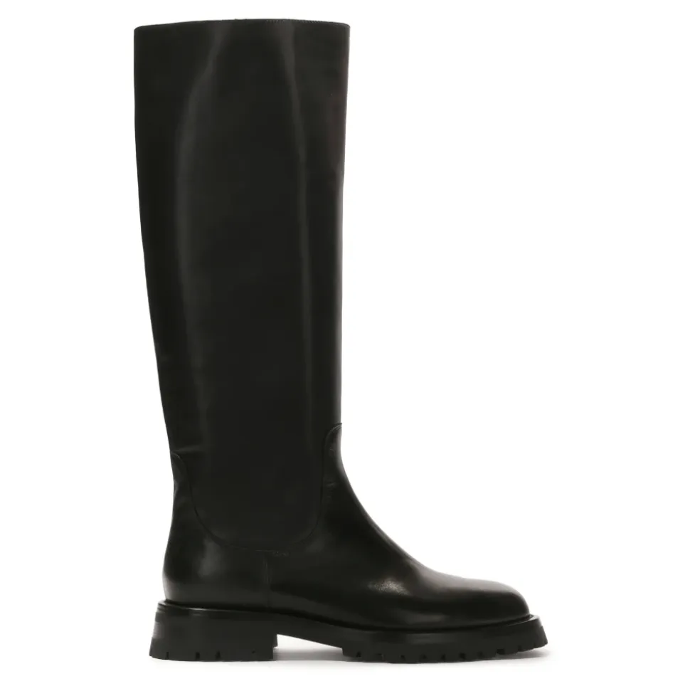 Schwarze Lederstiefel mit Slip-On-Obermaterial