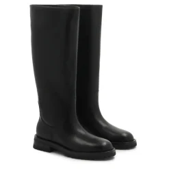 Schwarze Lederstiefel mit Slip-On-Obermaterial