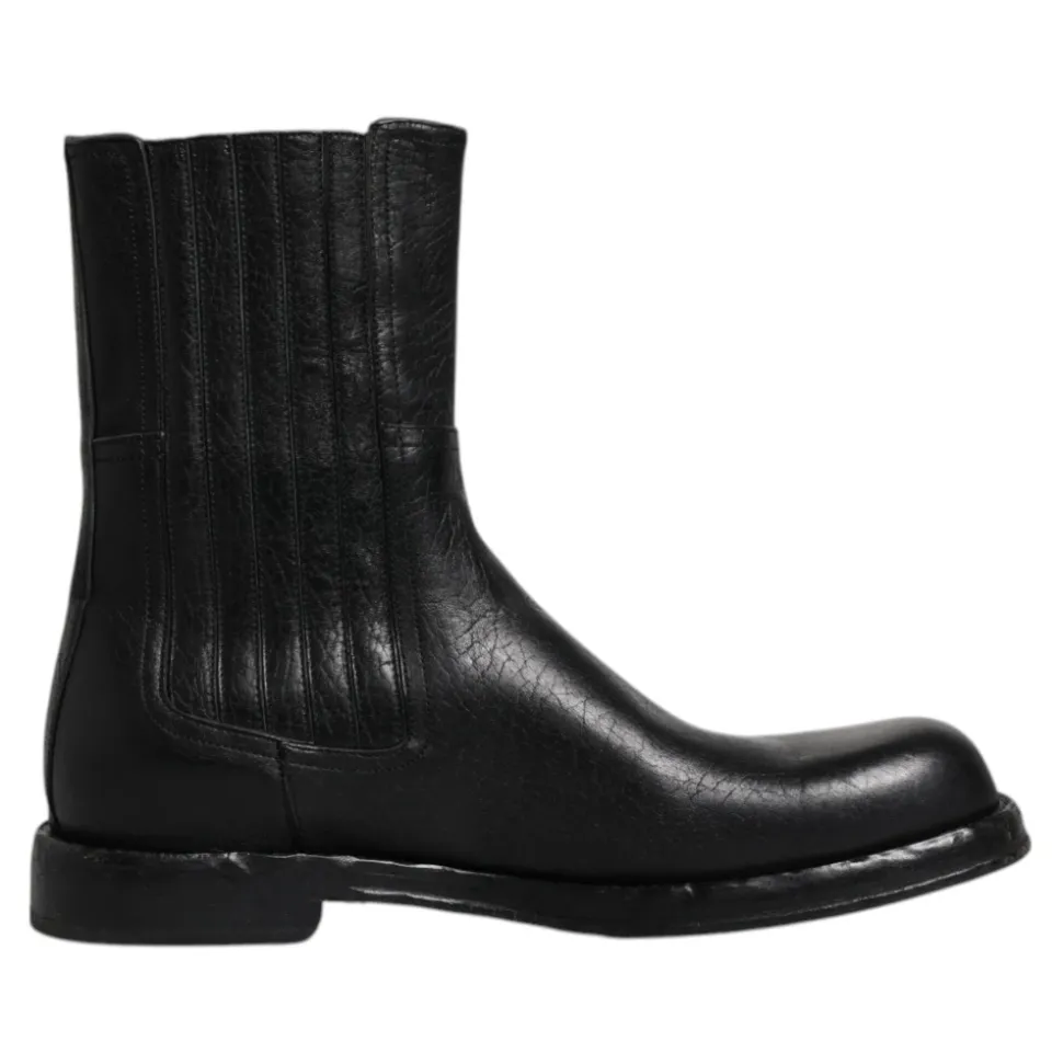 Schwarze Lederstiefel Schuhe