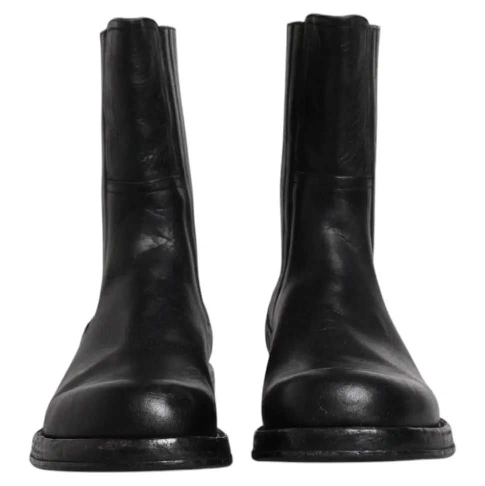 Schwarze Lederstiefel Schuhe