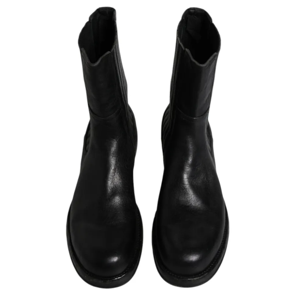 Schwarze Lederstiefel Schuhe