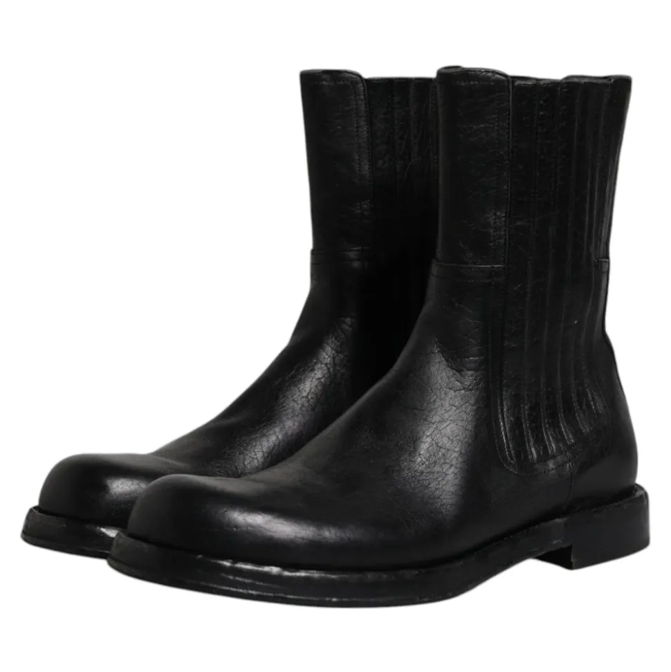 Schwarze Lederstiefel Schuhe