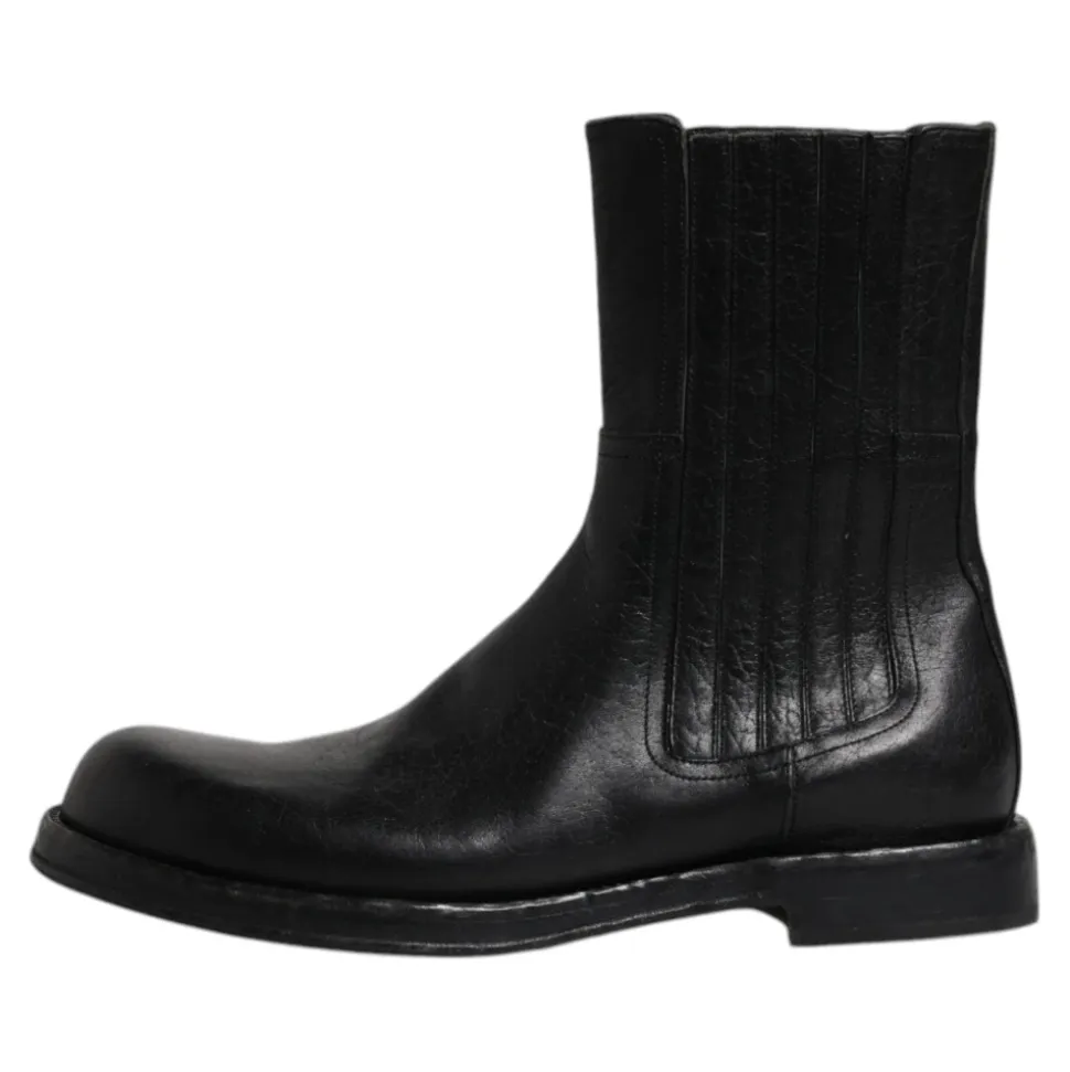 Schwarze Lederstiefel Schuhe