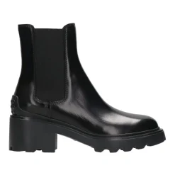 Schwarze Lederstiefeletten mit Elastischen Einsätzen
