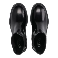 Schwarze Lederstiefeletten mit Elastischen Einsätzen