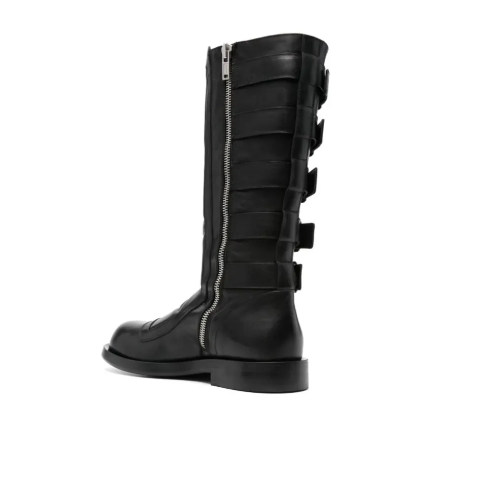 Schwarze Lederstiefeletten mit seitlichem Reißverschluss