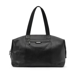 Schwarze Ledertasche mit Kreuzstich und Logoplatte