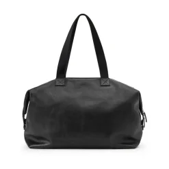 Schwarze Ledertasche mit Kreuzstich und Logoplatte
