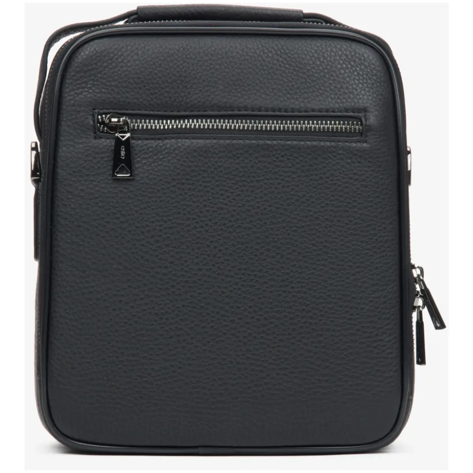 Schwarze Ledertasche mit verstellbarem Schultergurt