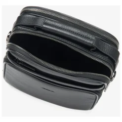Schwarze Ledertasche mit verstellbarem Schultergurt