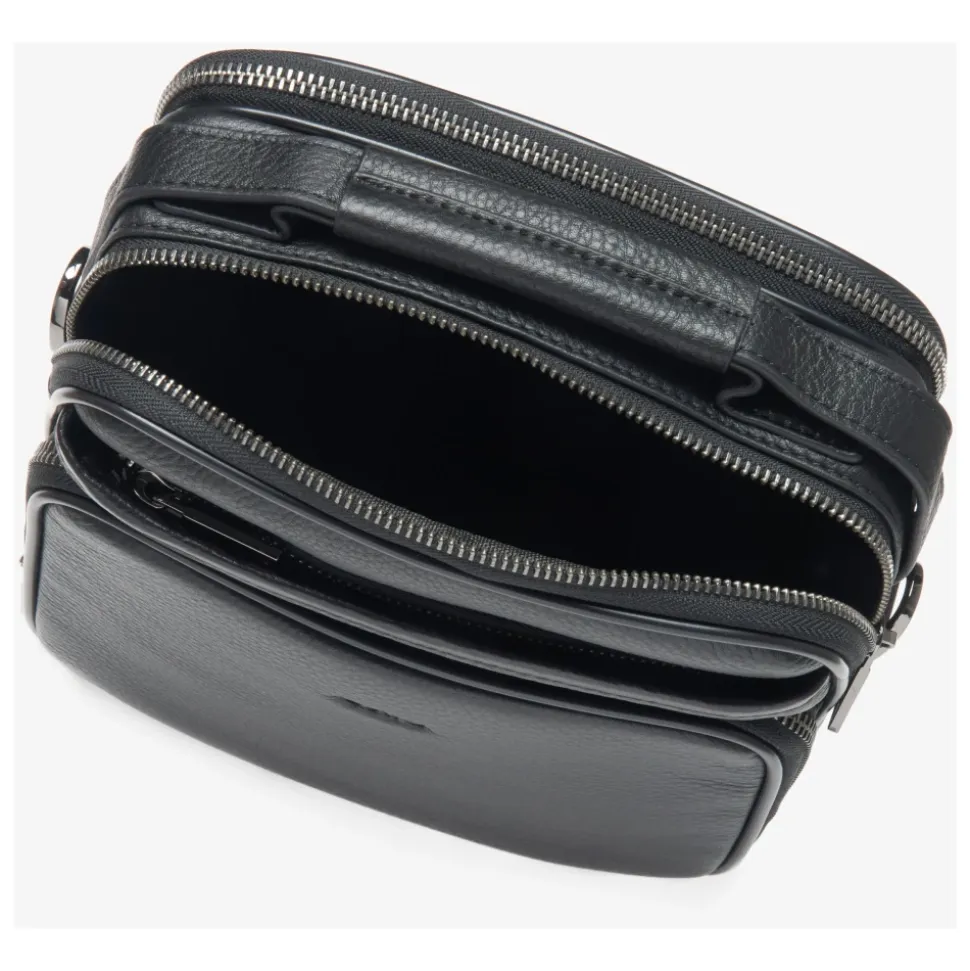 Schwarze Ledertasche mit verstellbarem Schultergurt