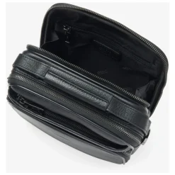 Schwarze Ledertasche mit verstellbarem Schultergurt
