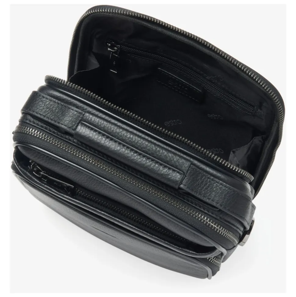 Schwarze Ledertasche mit verstellbarem Schultergurt
