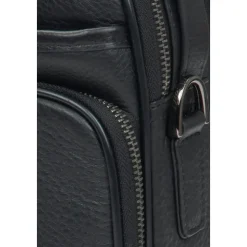 Schwarze Ledertasche mit verstellbarem Schultergurt