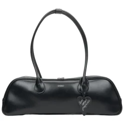 Schwarze Ledertasche mit langen Henkeln
