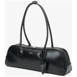 Schwarze Ledertasche mit langen Henkeln
