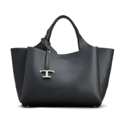 Schwarze Leder-Tote-Tasche mit Logo-Plakette