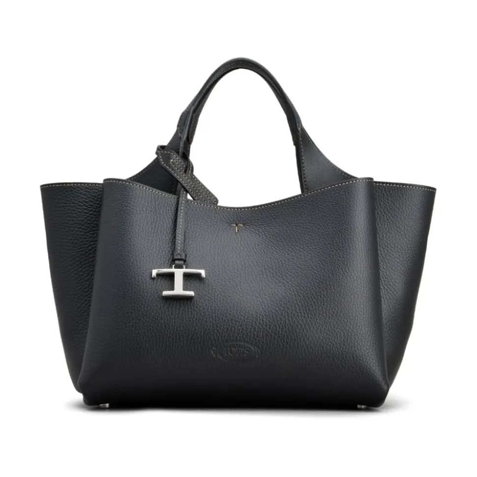 Schwarze Leder-Tote-Tasche mit Logo-Plakette