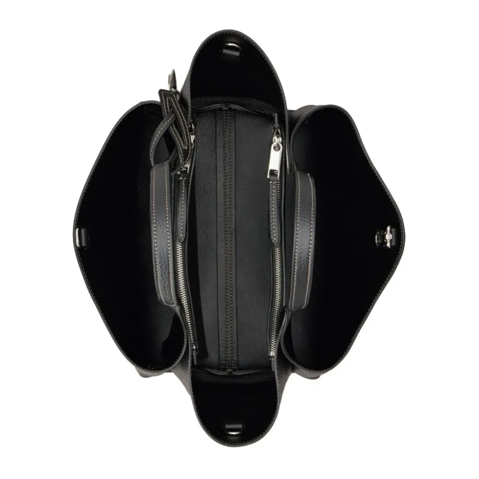 Schwarze Leder-Tote-Tasche mit Logo-Plakette