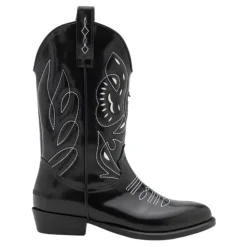 Schwarze Leder-Westernstiefel mit Stickerei
