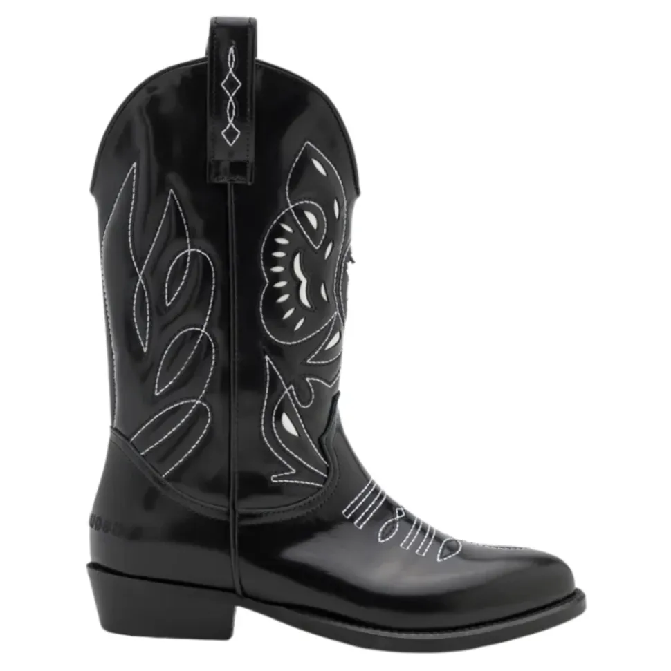 Schwarze Leder-Westernstiefel mit Stickerei