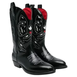 Schwarze Leder-Westernstiefel mit Stickerei